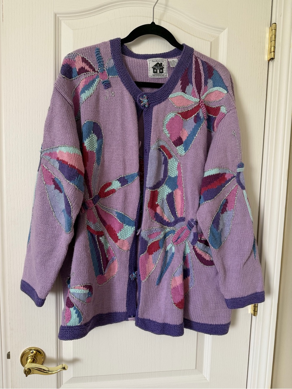 Vintage Storybook Knits 2X Purple Butterfly Applique Cardigan Sweater